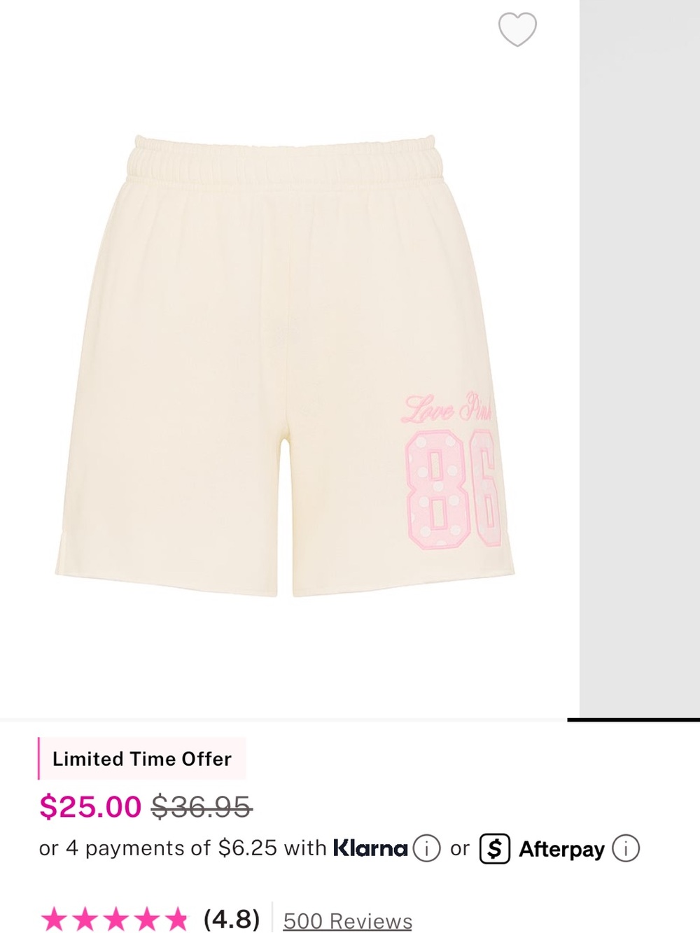 Women's Cream Lounge Shorts with Pink '86' Accent BRAND NEW